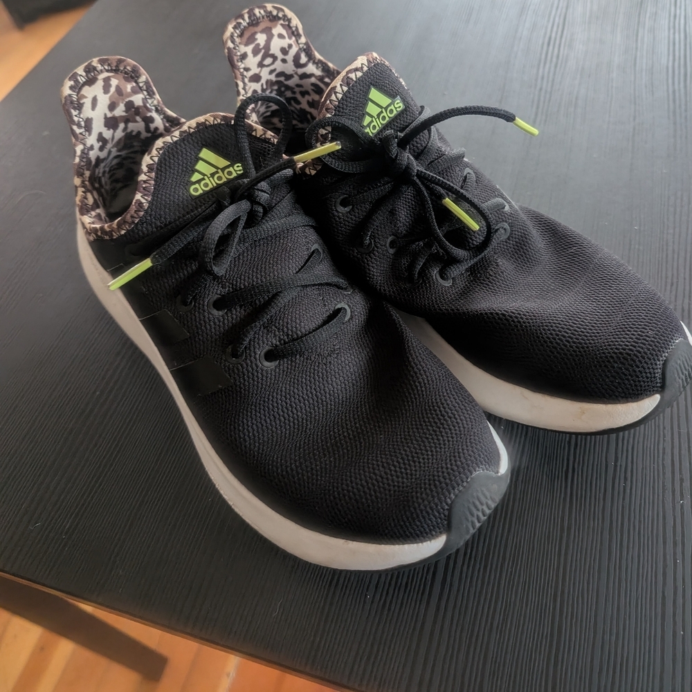 Adidas Cloudfoam Pure Black Sneakers Leopard & Neon Green Women’s 10 - Picture 2 of 5